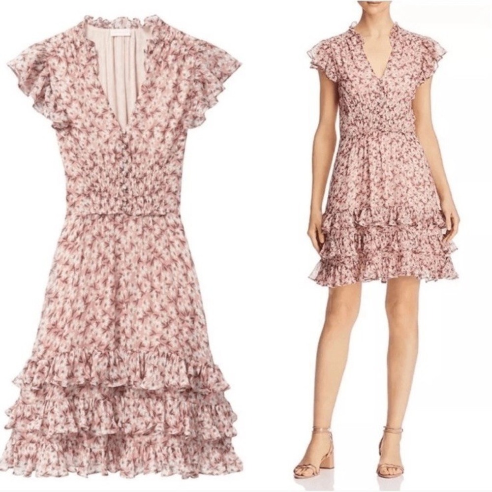 Rebecca Taylor silk chiffon ruffle LUCIA FLEUR LUREX DRESS Woman's Size 4